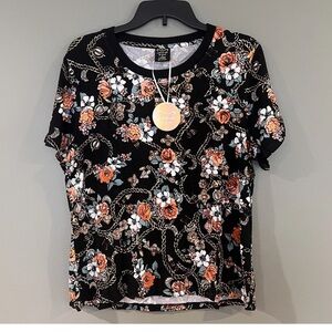 New! Laila Ali Floral Chain Print Short Sleeve Top – Size Large